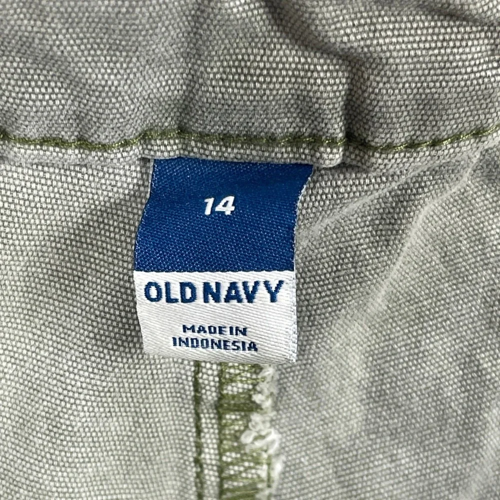 Old Navy Pants Women 14 Green Utility Carpenter High Waisted Cinch Back Canvas - Picture 8 of 16